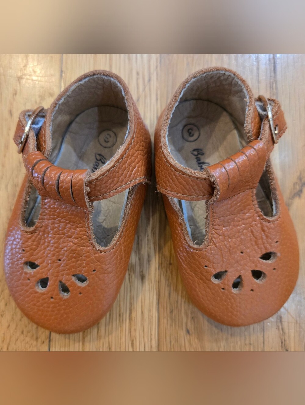 Baby T-Strap Walker Shoes in Tan Leather